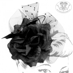 Duża róża czarna z woalką Kwiaty do włosów pin-up retro goth